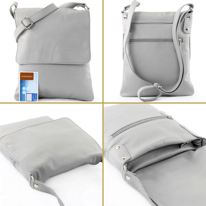 modamoda de - T33 - ital Umhängetasche Schultertasche aus Nappaleder Dunkelbeige, Dunkelbeige