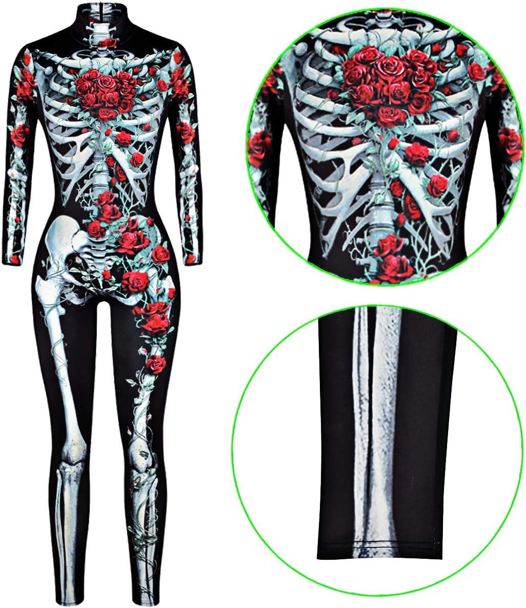 Neusky Lady Skull Skelett Kostüm Perfektes Kostüm für Halloween, Weihnachten, Karneval oder Mottopar