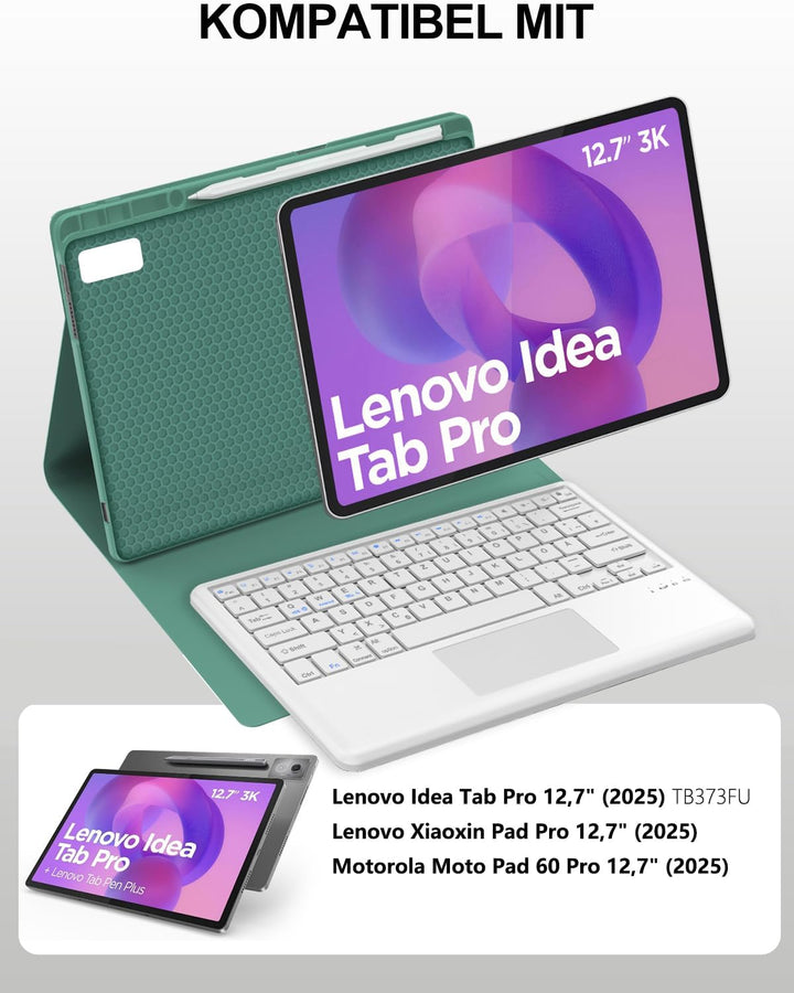 JADEMALL Tastatur Hülle mit Touchpad für Lenovo Idea Tab Pro 12,7" (2025), Deutsches QWERTZ Keyboard