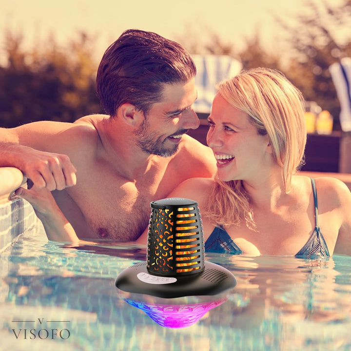 VISOFO Schwimmender Bluetooth-Pool-Lautsprecher mit Lichtern | Poolzubehör über dem Boden und im Erd