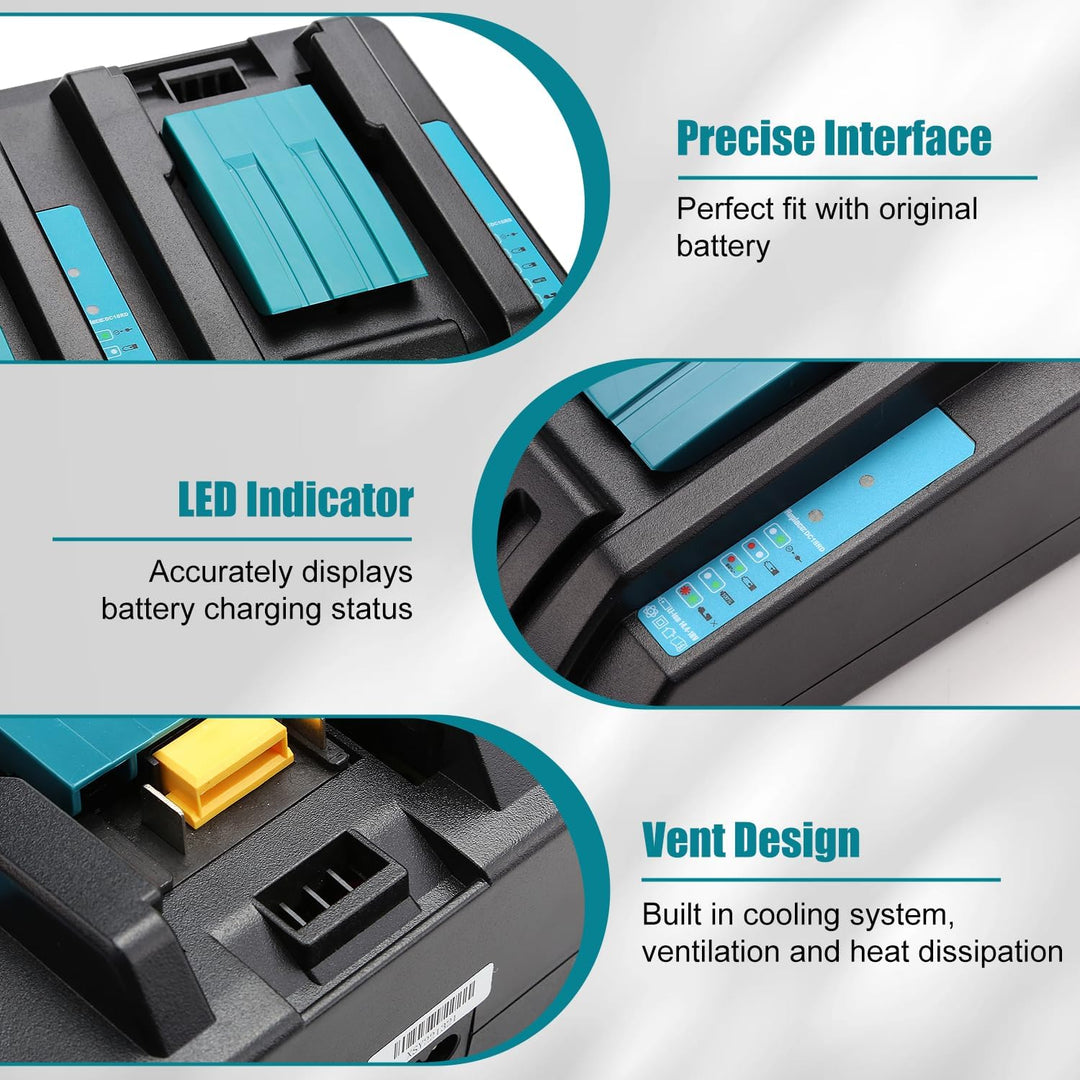 ENERGUP Dual Port Ladegerät 18V DC18RD Ersatz für Makita Ladegerät 18V Kompatibel mit Makita 14,4V-1