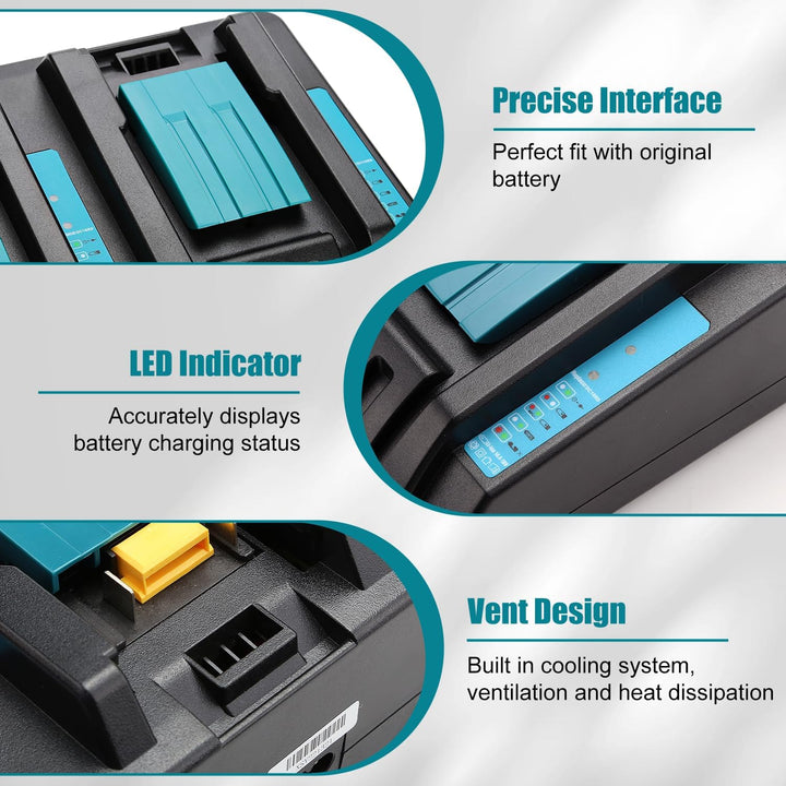 ENERGUP Dual Port Ladegerät 18V DC18RD Ersatz für Makita Ladegerät 18V Kompatibel mit Makita 14,4V-1
