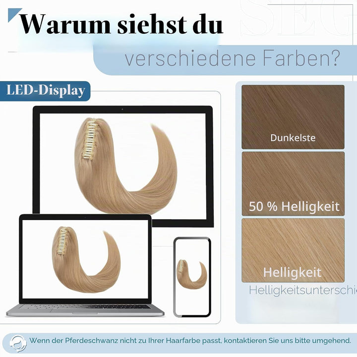SEGO Ponytail Extension Echthaar mit Klammer Pferdeschwanz Zopf Clip in Haarteil Haarverlängerung 10