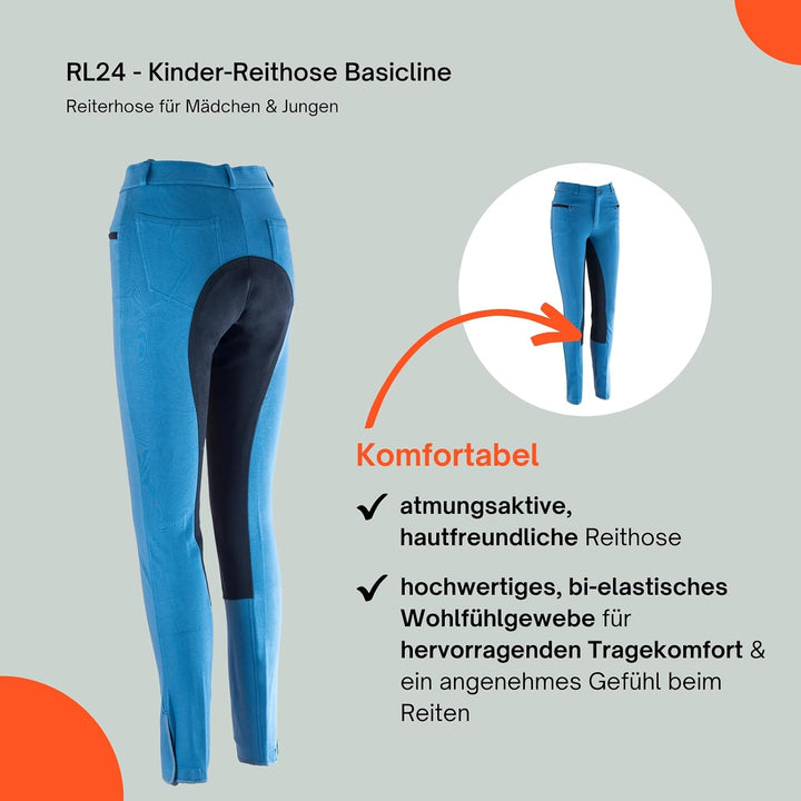 RL24 - Kinder Reithose Vollbesatz BASICLINE 92 Blau/Schwarz, 92 Blau/Schwarz
