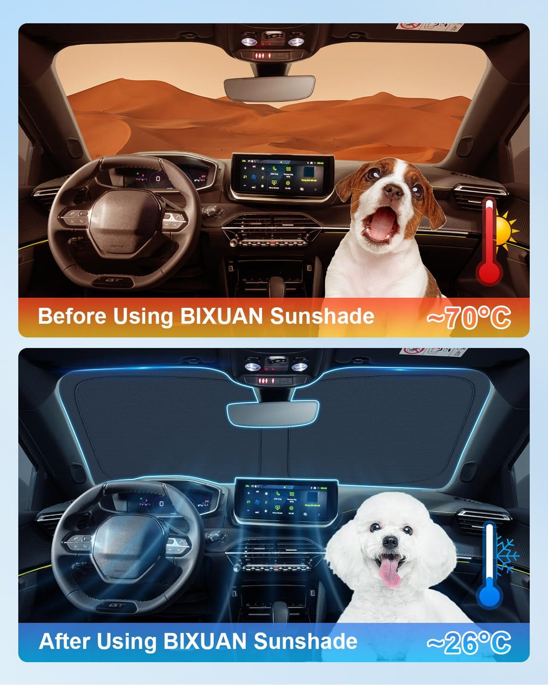 BIXUAN Frontscheiben-Sonnenschutz kompatibel mit Peugeot 2008 2014-2019 Auto Sonnenschutz Abdeckung