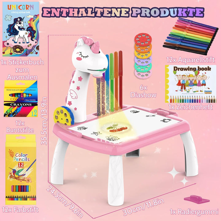 Zeichenprojektor für Kinder, Projektion Zeichentafel Kind 48 Stück Malprojektor Kinder Set mit 48 Mo