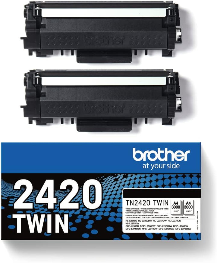 Brother TN2420TWIN Bundle mit 2 Tonern, schwarz, ca. 6000 Seiten, für MFCL2710DW/MFCL2710DN/MFCL2730