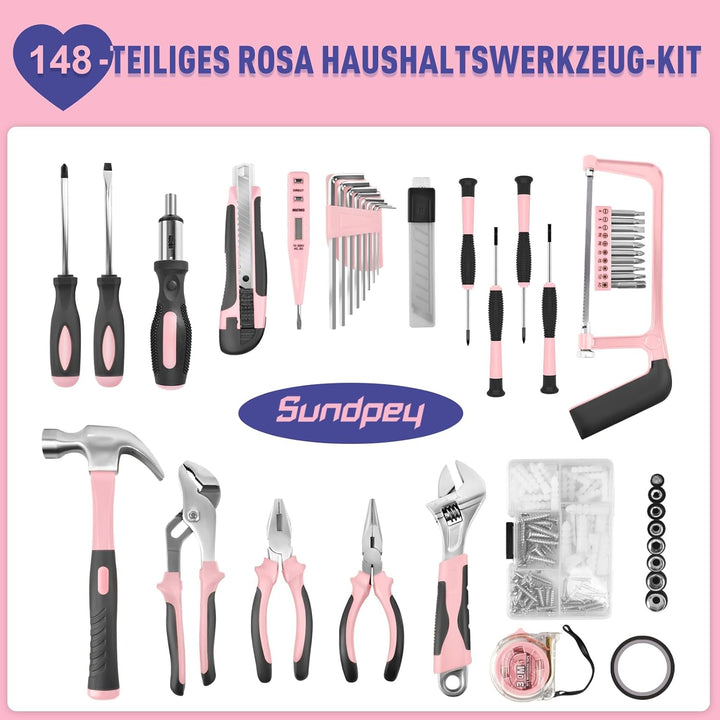 ‎Sundpey Werkzeugkoffer Gefüllt Profi 148tlg - Haushalts-Werkzeugkoffer Werkzeugkasten Werkzeug-set