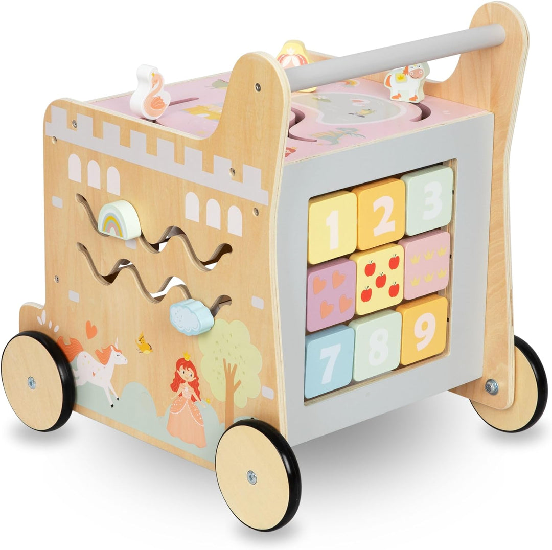 Mamabrum Holzläufer für Kinder, 2in1 Puder, Motorikwürfel, Frühkindspielzeug: Reiter, Sorter, Labyri