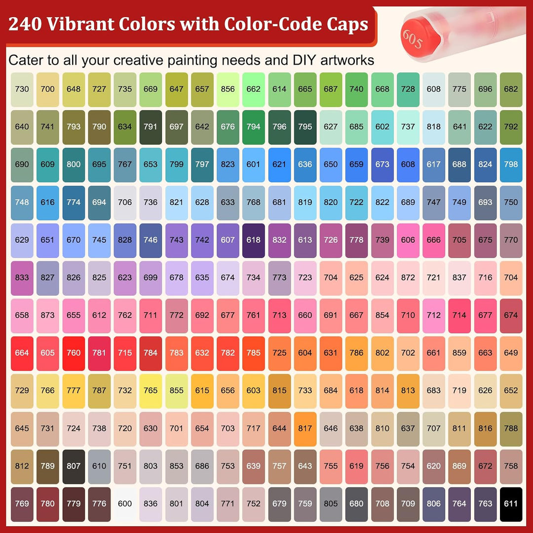 240 Farben Acrylstifte, Acrylic Marker mit flexibler Pinselspitze, Direktflüssigkeit Acrylic Paint M
