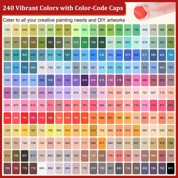 240 Farben Acrylstifte, Acrylic Marker mit flexibler Pinselspitze, Direktflüssigkeit Acrylic Paint M