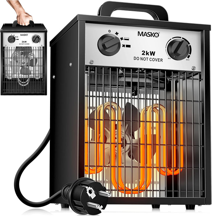 MASKO® Elektroheizer Heizlüfter Bauheizer Keramik Heizstrahler elektrisch Heizgerät mit Thermostat E