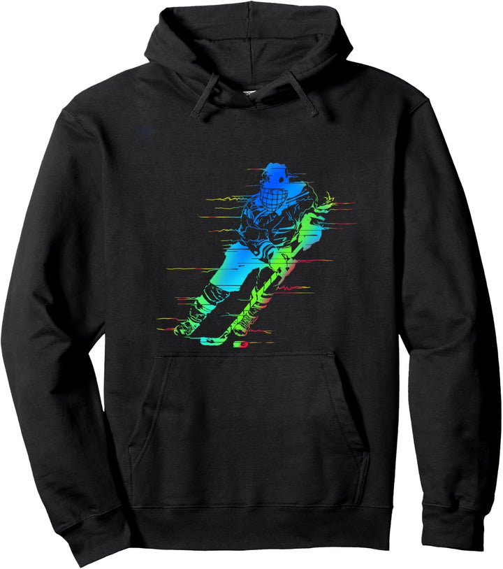 Cooler bunter Eishockey Spieler mit Eishockey Schläger Pullover Hoodie