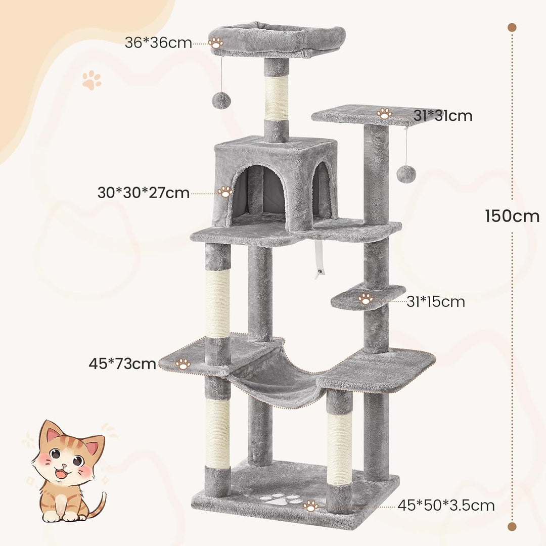 MSmask Kratzbaum gross, L Katzenbaum Stabil, Katzenkratzbaum mit Plattformen, Katzenhöhlen, Hängemat