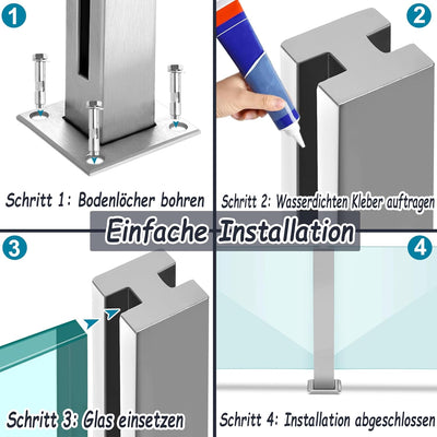 YRHome Edelstahl Geländerpfosten Glasklemme Glashalter Glasgeländerpfosten Glasgeländer Glas Balustr