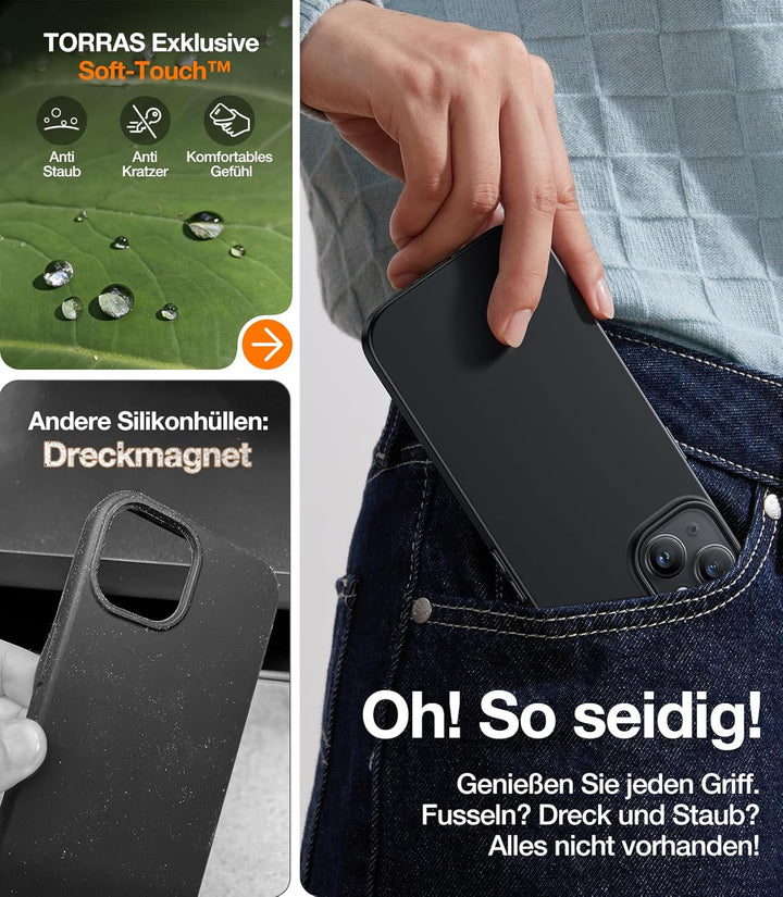 TORRAS Extrem Dünn für iPhone 14 Hülle (Nie Staub & Fusseln anhaftend) mit [2 * 9H Schutzglas] Unzer