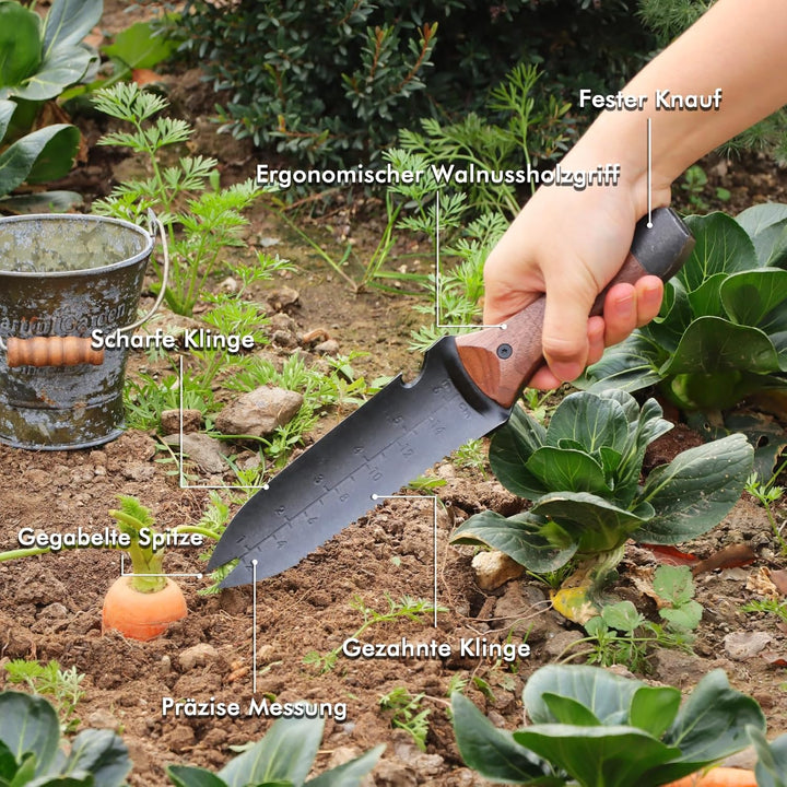 RESTMO Hori Hori Gartenmesser, doppelseitiges Gärtnermesser mit Sägezahnung | Doppelspitzendesign, E