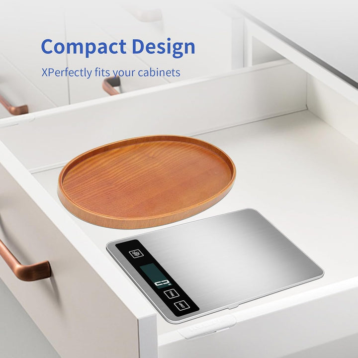 Küchenwaage Digital 15kg Küchenwaage mit LCD-Display USB Aufladbar, Edelstahl 304 Lebensmittelwaage