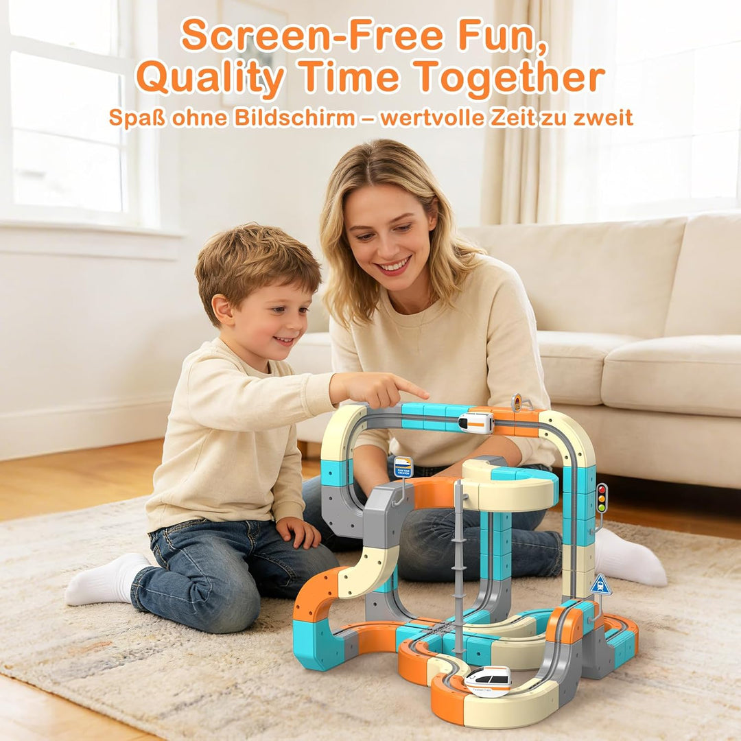 Clickrail Electric Train Set Flexible Race Track – Cube Track Block Zug mit Schwerkraftdefying 3D-La