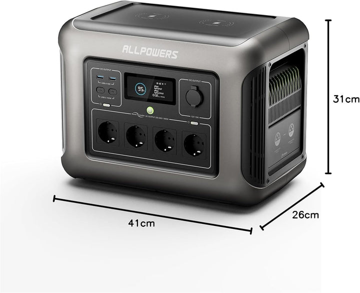 ALLPOWERS S1500 Solargenerator 1092WH Tragbare Powerstation, mit 2* 100W Solarpanel, 4*230V 1500W AC