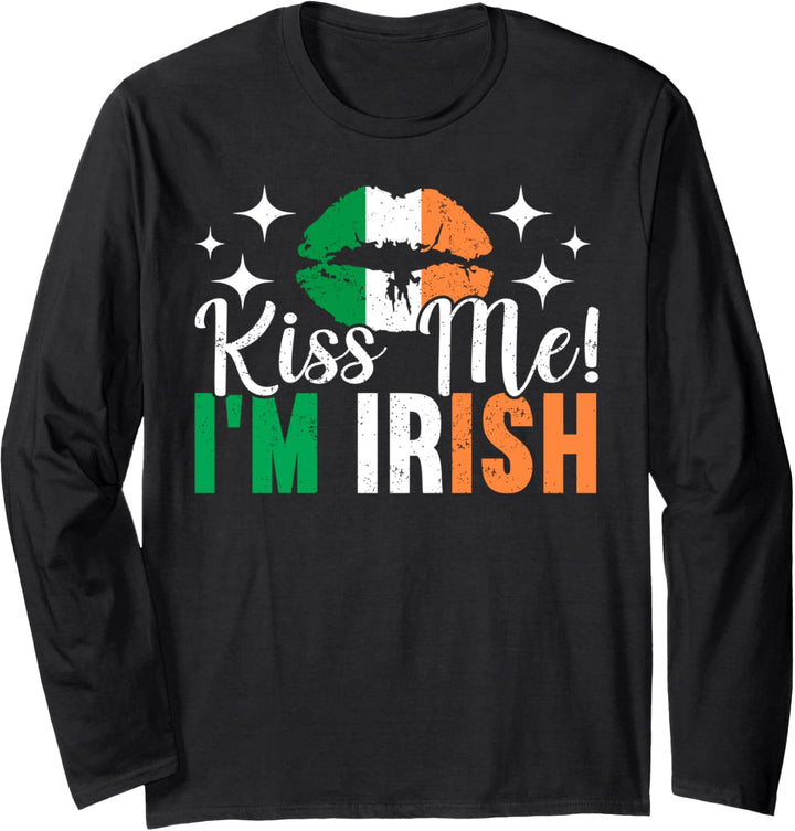 Kiss Me! I'm Irish | Shamrock Funny St. Patrick’s Day Langarmshirt