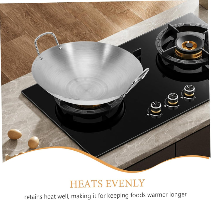 NUOBESTY 28 cm Doppelgriff-Wok-Edelstahl-Wok-Bratpfanne Mit Grosser Kapazität Bratpfanne Rundboden-W