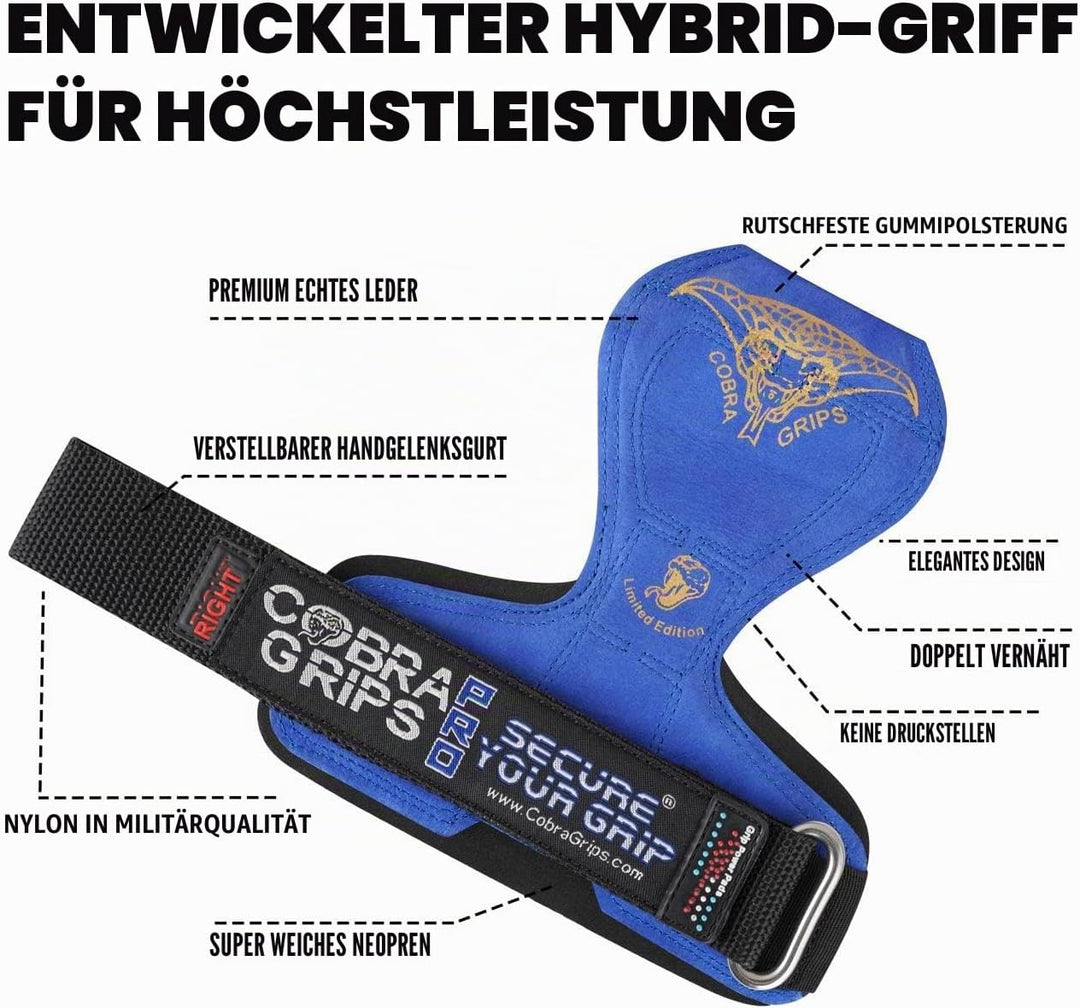 Cobra Grips V2 Lifting Griffe Gewicht Versa Handschuhe Alternative Power, Blau