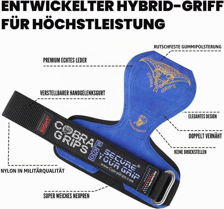 Cobra Grips V2 Lifting Griffe Gewicht Versa Handschuhe Alternative Power, Blau