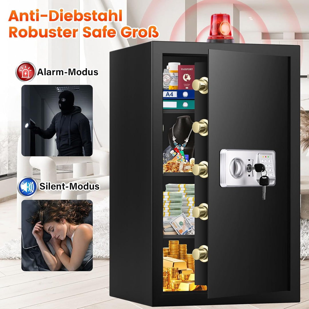 Extra Grosser Safe Tresor Feuerfest mit Feuerfeste Dokumententasche&3 Herausnehmbares Regal, 102L Ro