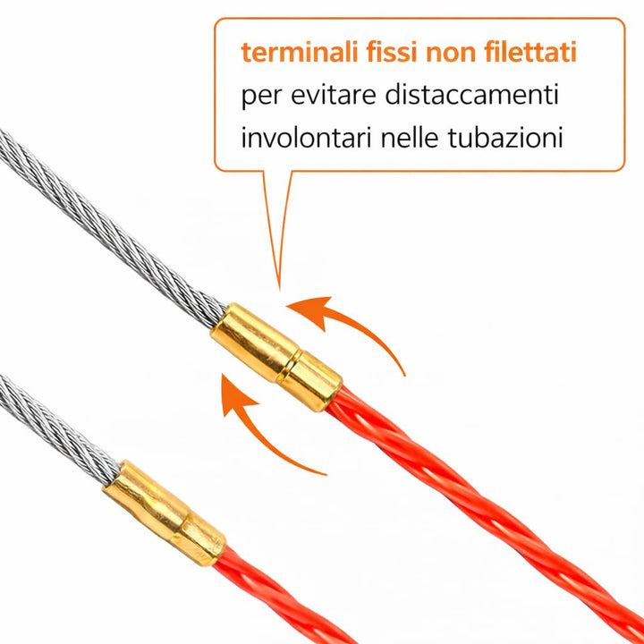 Professionelle kabeleinziehhilfe 100% Polyester mit Einkern, Einziehspirale 15 Meter, Ø 3 mm, abschl