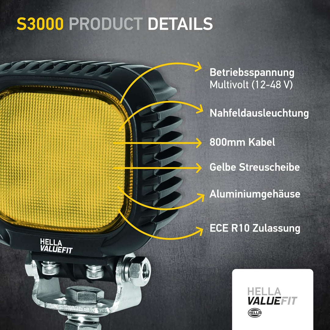HELLA - LED-Arbeitsscheinwerfer - Valuefit S3000 - 24/12/48V - 1800lm - geschraubt/Anbau - schwenkba