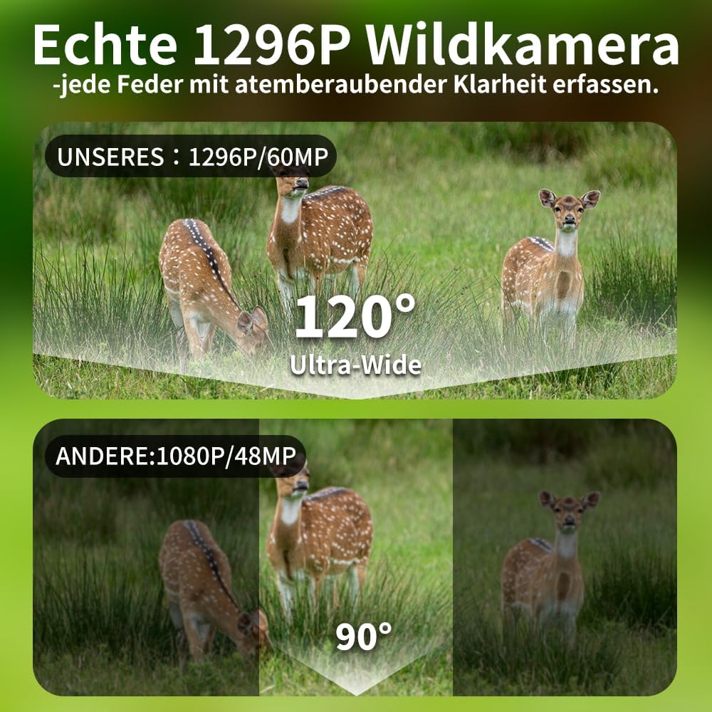 Wildkamera WLAN, 1296P 60MP Wildkamera mit Handyübertragung App, Wildtierkamera mit Nachtsicht Beweg