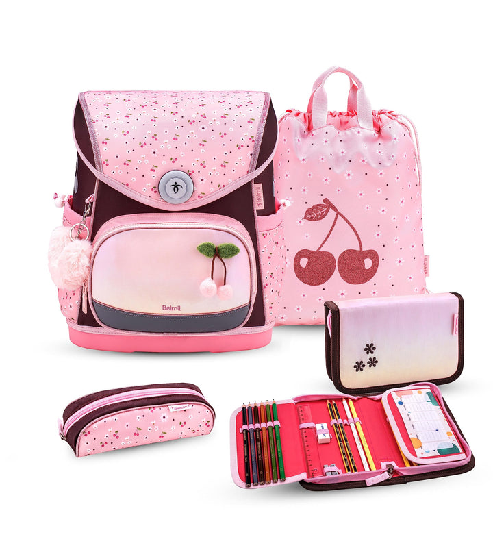 Belmil Premium Compact Plus ergonomisches Schulranzen Set 5 - teilig, AGR, Brustgurt, Hüftgurt, Magn