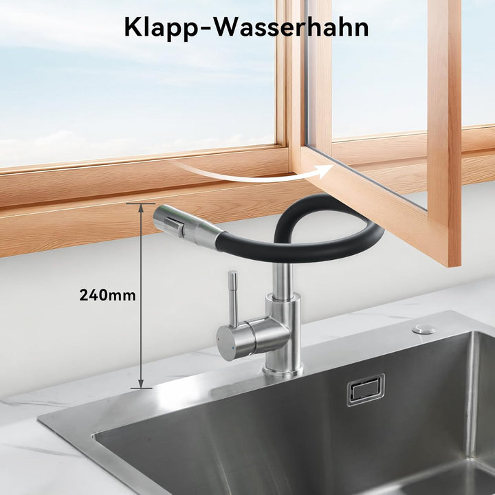 CECIPA Wasserhahn Küche Schwarz, Flexibler Wasserhahn mit 2 Strahlarten, Küchenarmatur Schwarz 360°D