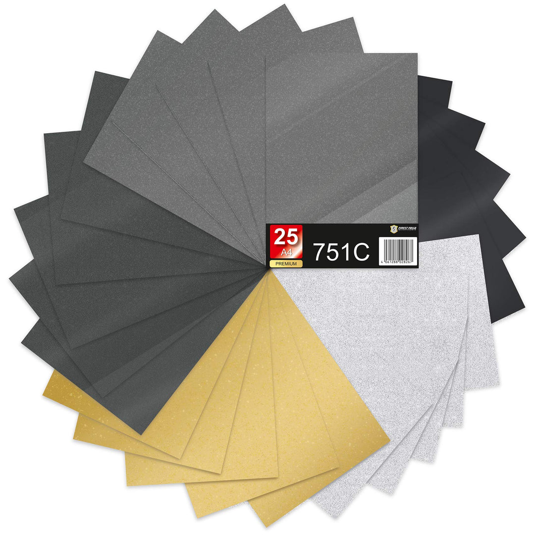 Finest Folia 25x Din A4 Bögen 29,7x21cm 751C Selbstklebende Plotterfolie Bastelfolie (Metallic, 25er