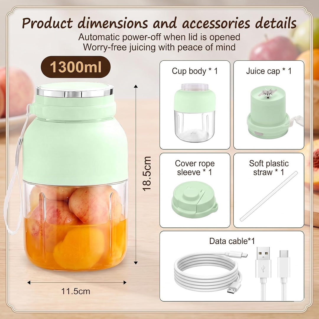 Tragbarer Mixer, 1300 ml Fresh Juice Mixer Flasche, Smoothie Maker to Go, Blender Bottle mit Auslauf