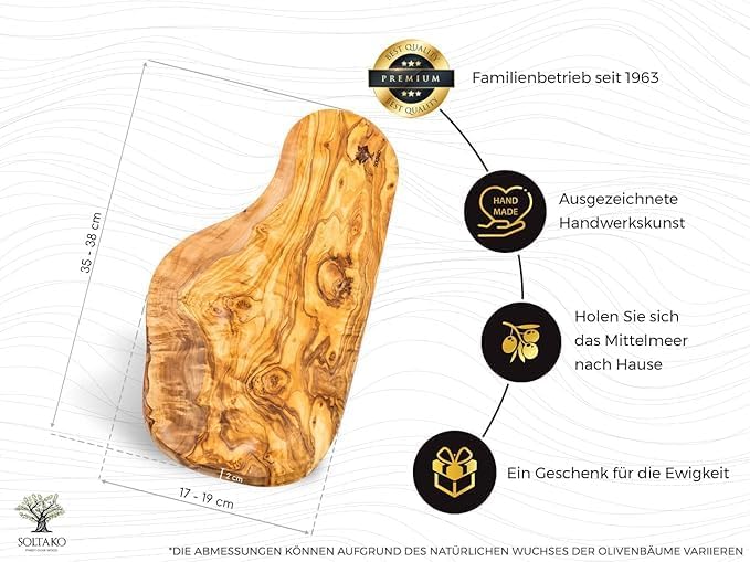 SOLTAKO Brett aus Olivenholz, Olivenholzbrett Schneidebrett, Holzbrett, Frühstücksbrett, Steakbrett,
