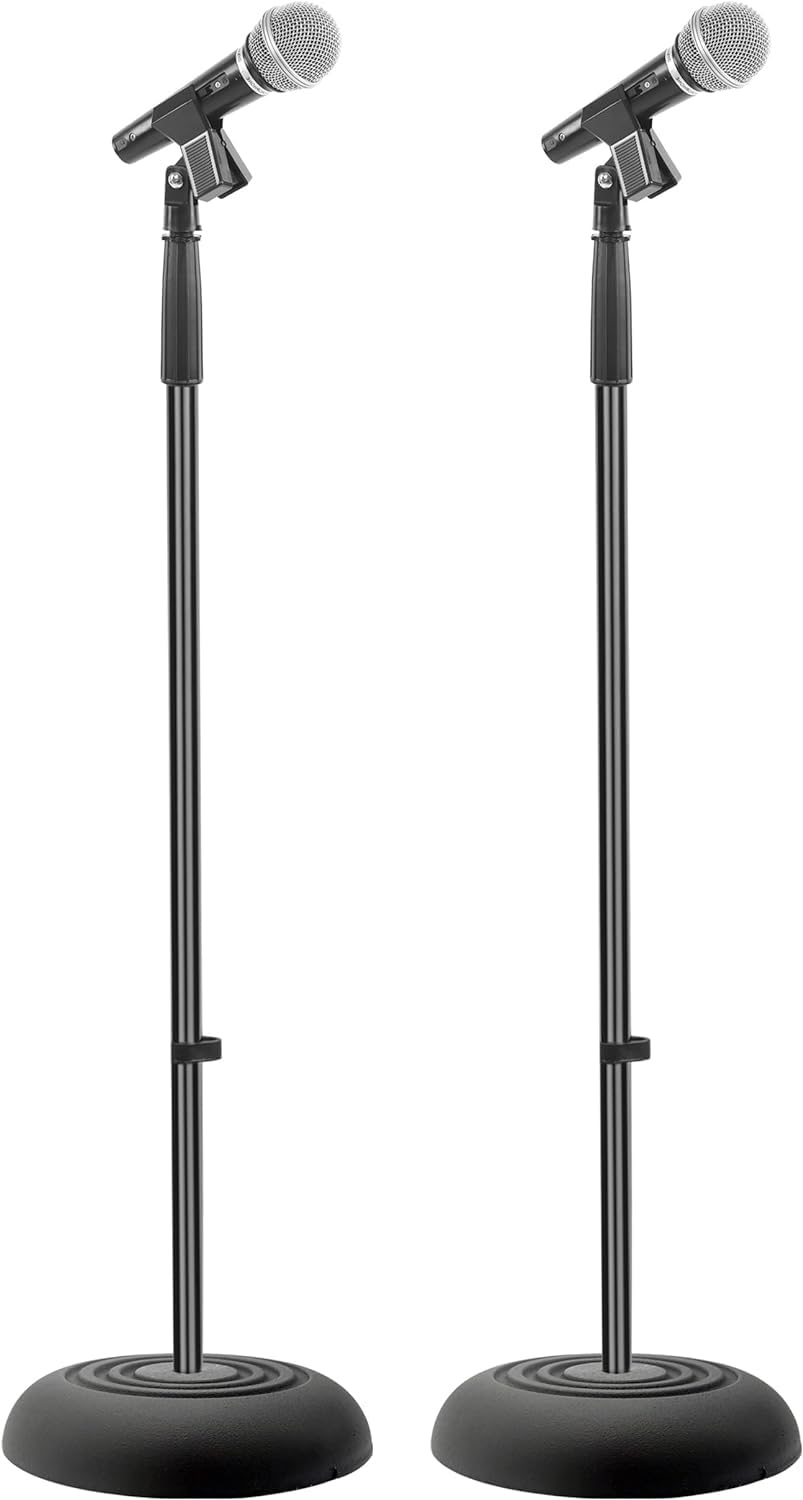 Pyle Mikrofonständer 2er-Set – Höhenverstellbare Mikrofonstative 85–152 cm mit runder Metallbasis –