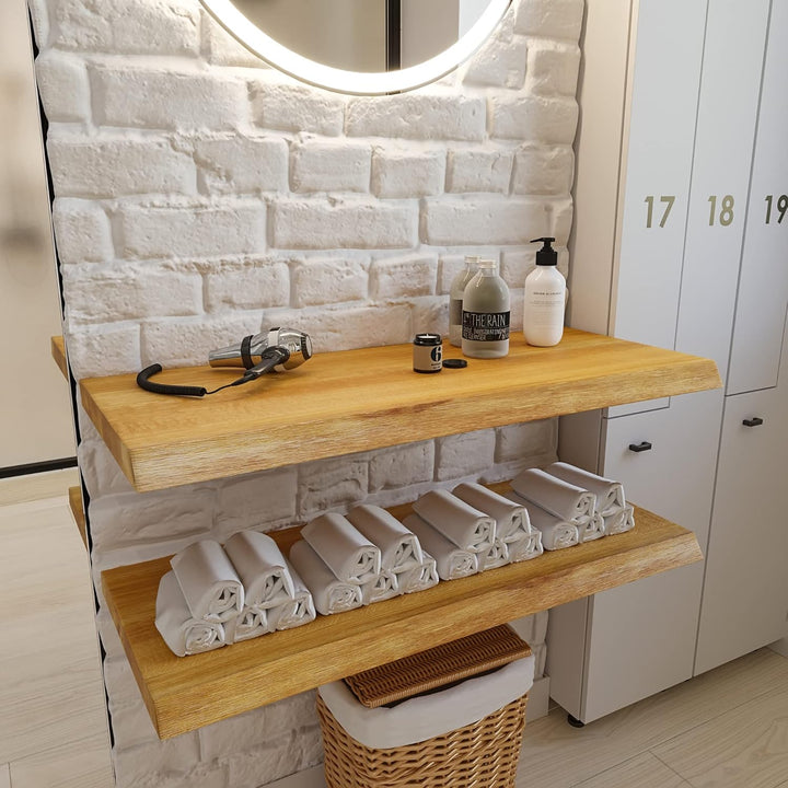 BestLoft Waschtischplatte (Länge: 50 cm/Breite: 50-55 cm) Waschtisch Eiche massiv 40 mm dick mit Bau