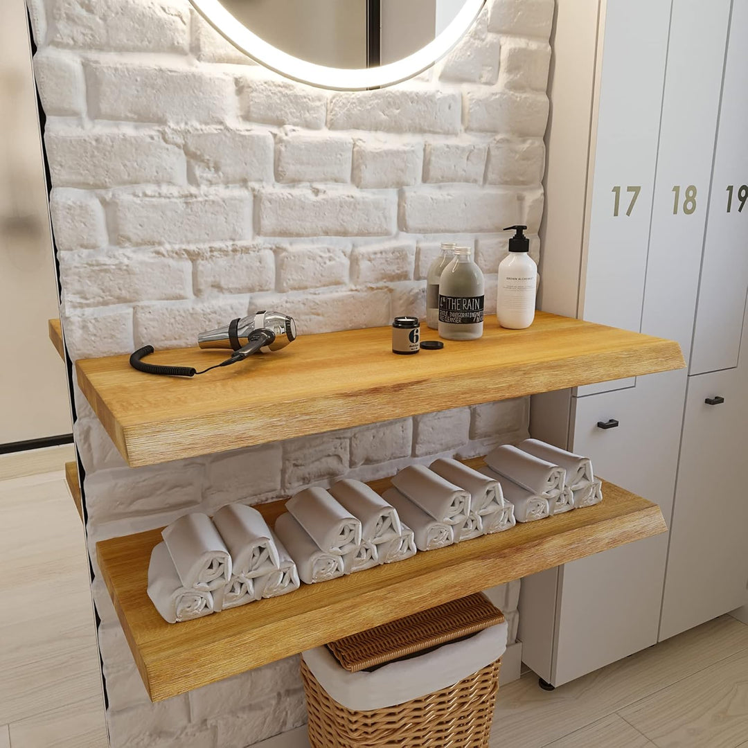 BestLoft Waschtischplatte (Länge: 50 cm/Breite: 50-55 cm) Waschtisch Eiche massiv 40 mm dick mit Bau