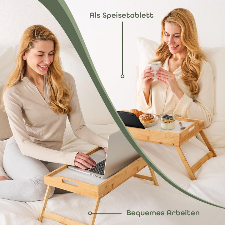 Blumtal Betttablett aus Bambus mit Holzstrebe für Tablets/Handys - Frühstückstablett fürs Bett - Bet