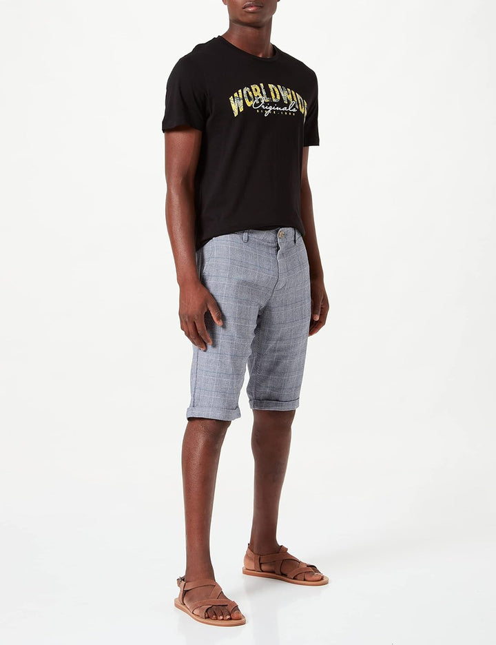 TOM TAILOR Herren Regular Slim Chino Bermuda Shorts 28 29705 - Navy White Check, 28 29705 - Navy Whi