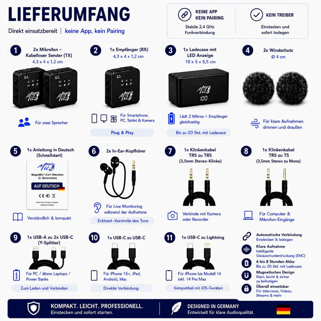 MagicMic™ 2in1 Mikrofon (3. Generation) Content Creation, Lavalier-Funkmikrofon mit Geräusch­unterdr