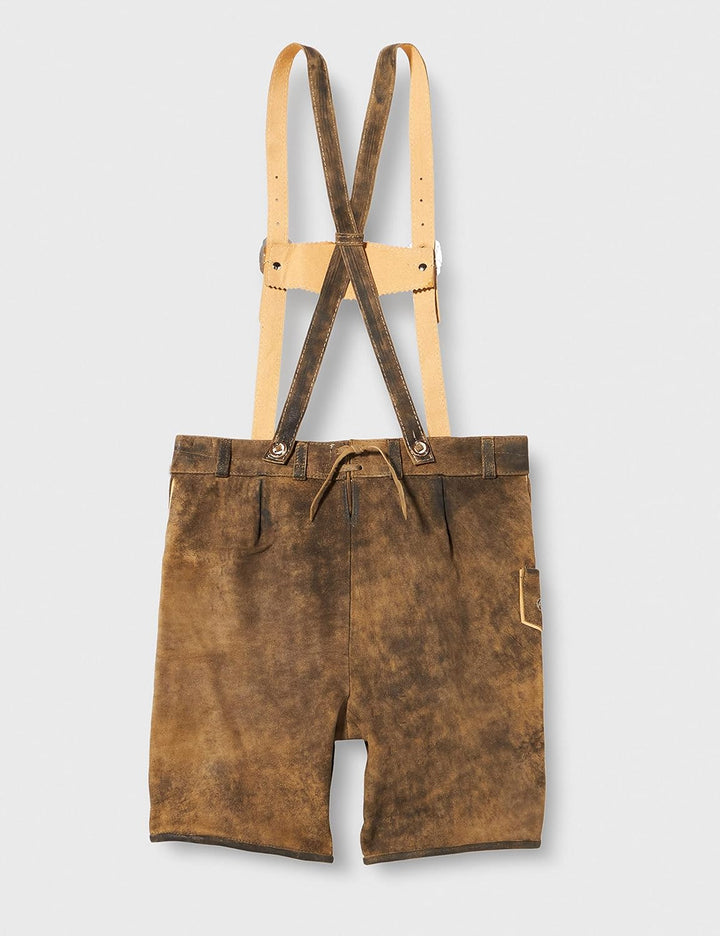 Isar-Trachten Jungen Kinderlederhose kurz Eiche braun Bestickt, Eiche (braun) mit Träger, 68 Eiche (