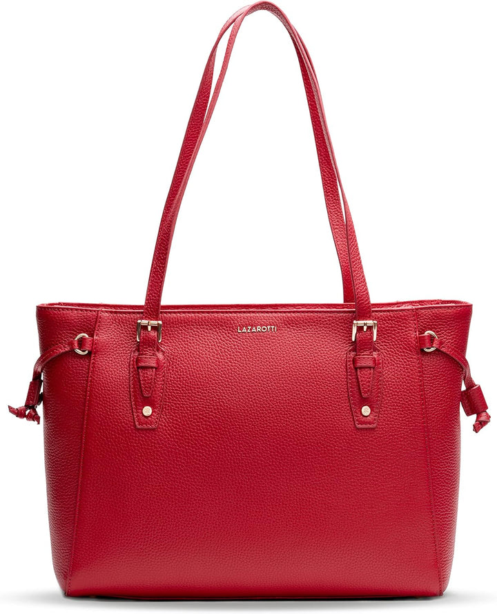 Lazarotti Bologna Leder Shopper Tasche Damen | Tote Bag mit seitlichen Kordelzügen | XL Schultertasc