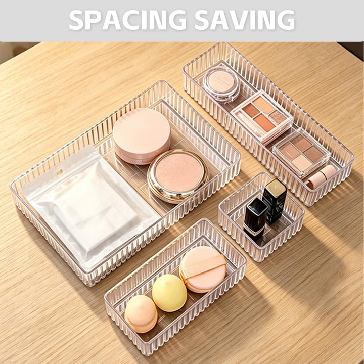 12 Stück Schminktisch Organizer Schubladen Rutschfest,4 Grössen,Acrylic Makeup Organizer Drawer Schu