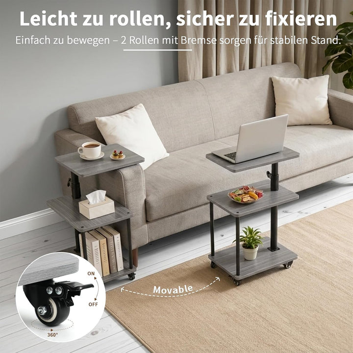 Beistelltisch auf Rollen mit Bremse, höhenverstellbar &amp; 360° drehbar – Beistelltisch Couch/Side Tabl
