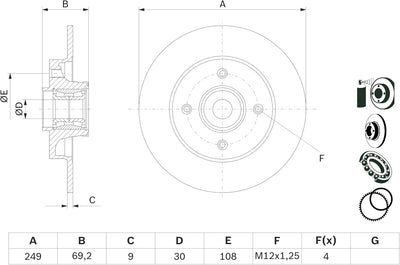 Bosch BD1124 Bremsscheiben mit Radlager - Hinterachse - ECE-R90 Zertifizierung - eine Bremsscheibe