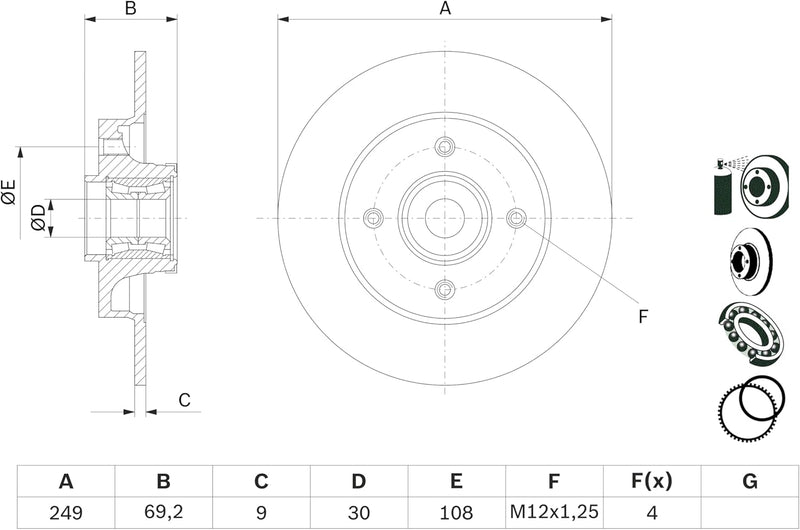 Bosch BD1124 Bremsscheiben mit Radlager - Hinterachse - ECE-R90 Zertifizierung - eine Bremsscheibe