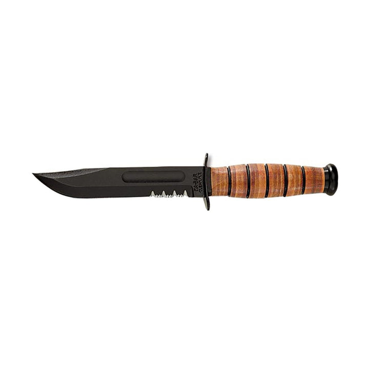 Ka-Bar US Army 7" Fixed Blade Knife, Serrated Leather Handle w/Brown Sheath #1219